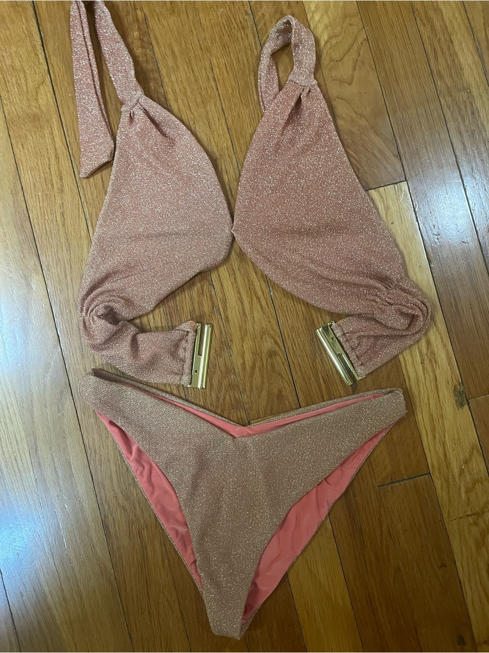 Beach Riot Coral Strapless Top with Gold Trim